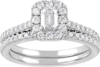 Grown Brilliance 1.00 Caratt 14K White Gold Emerald Cut Lab Grown Diamond Bridal Ring Set for Women- Color/Clarity-GVSI