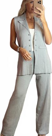 Aurora Carly Striped Vest And Pants Set In Grey