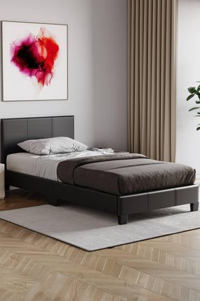 Home Discount Vida Designs Lisbon Faux Leather Bed Frame UKFR Fabric with Mattress in Black | Size: Single