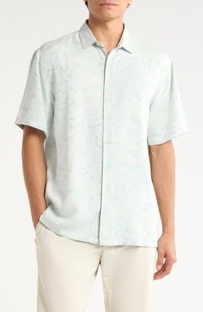 Kahala Makani Nui Jacquard Short Sleeve Button-Up Shirt in Seaspray at Nordstrom, Size Xx-Large