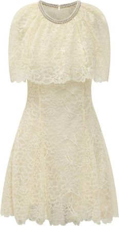 Self Portrait Lace Cape Mini Jurk - Dames - Feestkleedjes - Geel - S - Katoen - Kleedjes