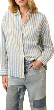 Faherty Laguna Stripe Linen Button-Up Shirt in Ocean Lucy Stripe at Nordstrom Rack, Size X-Small