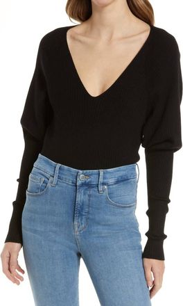 Good American Womens Rib Deep V Bodysuit In Black