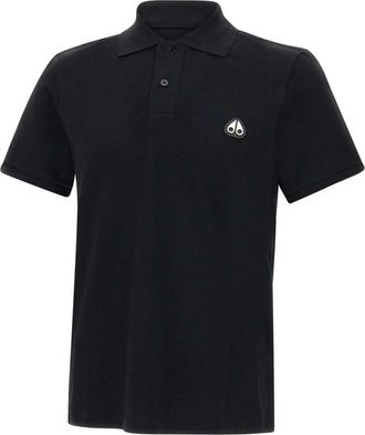 Moose Knuckles Polo Shirts, male, Black, L, Black Cotton Polo Shirt Classic Logo