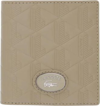 Lacoste Monogram Compact Leather Billfold - Heren - Portefeuilles - Beige - ONE Size - Leer - Accessoires