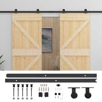 vidaXL Puerta Corredera 2 Pcs Natural Y Negro Madera De Pino Maciza Vidaxl