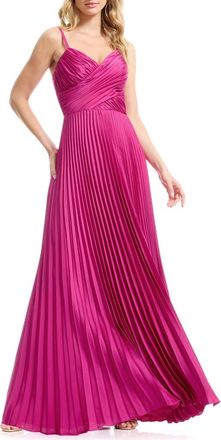 Dress The Population Pleated Satin Gown in Bright Fuchsia at Nordstrom, Size Xx-Small