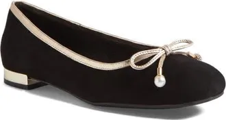 Django & Juliette Foyars Ballet Flat in Black Gold Wr Suede at Nordstrom, Size 40