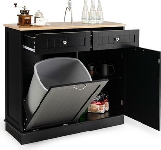 Costway Costway - Carrito De Cocina, Armario De Basculante Con Soporte Para Un Contenedor De Basura, Encimera De Madera De Caucho, 2 Cajones, Estante Ajustabl