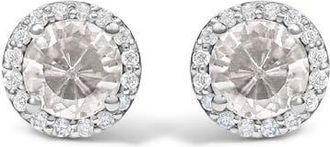 House of Brilliance 10K Gold Gemstone and 1/6 Cttw Diamond Halo Stud Earring in White | White Topaz at Nordstrom