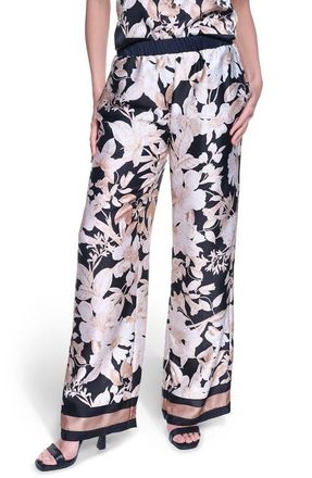 Karl Lagerfeld Floral Print Wide Leg Pants in Midnight Combo at Nordstrom, Size X-Large