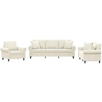 vidaXL Set di Divani 3 pz con Cuscini Crema in Velluto vidaXL