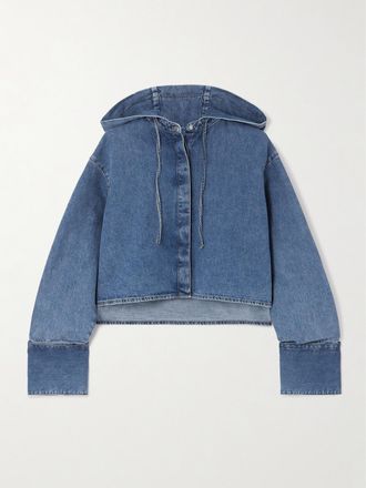 Loewe Camicia Cropped In Denim Con Cappuccio E Applicazione - Blu