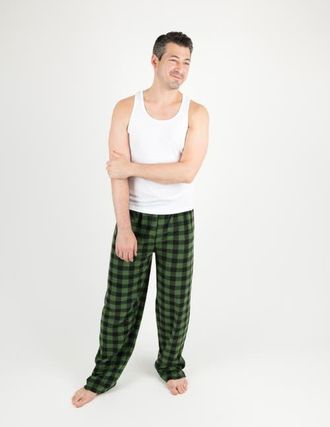 Leveret Mens Fleece Printed Holiday Pajama Pants in Plaid Black & Green at Nordstrom, Size Xx-Large