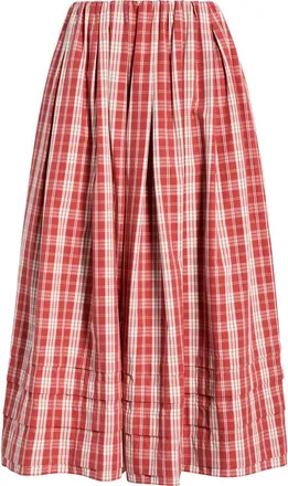 Faithfull The Brand Cales Check Cotton Skirt in Ines Check Terra Rosso at Nordstrom, Size Xx-Large