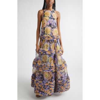 Zimmermann Luna Ruffle Silk Organza Maxi Dress in Violet Dahlia at Nordstrom, Size 2