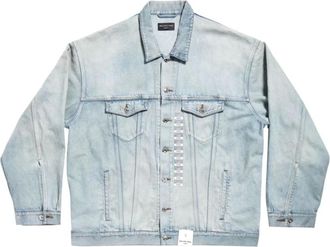 Balenciaga Jassen, Dames, Blauw, S, Denim, Denim Jacket Met Maatsticker Patroon