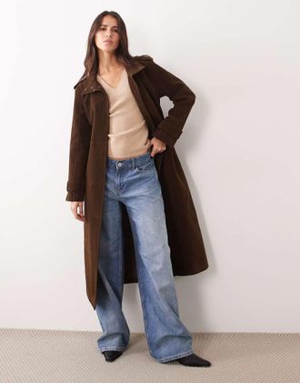 Abercrombie & Fitch trench con collo a imbuto in camoscio sintetico con cintura marrone