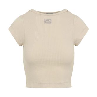 Jean Paul Gaultier T-Shirts, female, Beige, Size: XS Cropped Baby Tee with Gaultier Patch