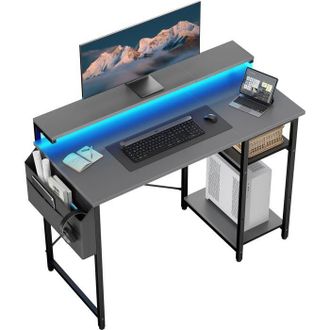 OEM Escritorio Inform&aacute;tico - Ecofurnix - 100 X 48 Cm - Modelo De Dos Niveles - Iluminaci&oacute;n Led - Altura Ajustable - Gris