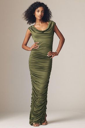 Black Halo Evangeline Cowl-Neck Satin Maxi Dress