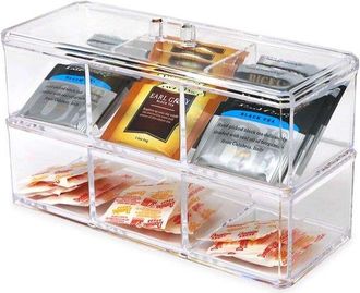 OEM Caja De Almacenamiento Para Escritorio, Caja Para T&eacute;, Caja De Almacenamiento, Pl&aacute;stico Acr&iacute;lico Transparente, 9 Compartimentos, Con Tapa