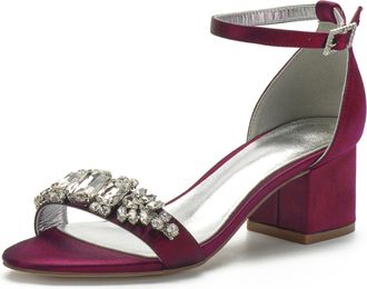 Generic Wedding Shoes Bridal Block Heel Wedding Low Sandals Open Toe Bridal Heels Satin Prom Party Dress Pumps 5.5Cm,Wine red,10 UK