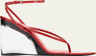 Alaia 90mm Patent Leather Wedge Sandals