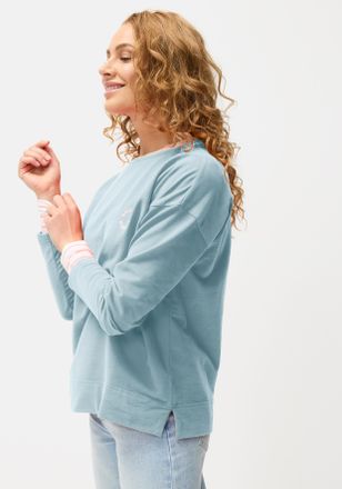 Lascana Sweatshirt LASCANA, Damen, Gr. 32/34, beige (hellblau, creme), Sweatware, Obermaterial: 95% Baumwolle, 5% Elasthan, bestickt, unifarben, figurumspiele