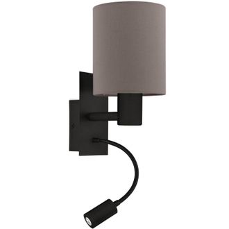 Eglo Pasteri, Lampada da parete LED per interni con lampada da lettura, faretto spot in metallo nero e tessuto in marrone e antracite, applique per