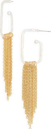 Karine Sultan Chain Fringe Drop Rectangular Hoop Earrings in Mixed Metals at Nordstrom Rack