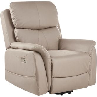 Beliani Sill&oacute;n Reclinable Elevable De Tela Con Funci&oacute;n De Masaje El&eacute;ctrico Gris Pardo Glorie