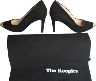 The Kooples Black Suede Gold Cap-Toe Pumps Size 36