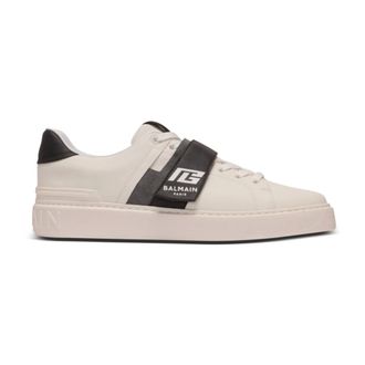 Balmain Calfskin B-Court trainers with PB tongue - male - Balmain - Sneakers - White - 10 UK - Shoes