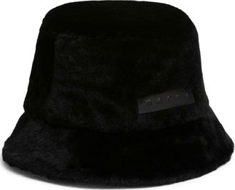 Marni logo-patch bucket hat - women - Lamb Fur - M - Black