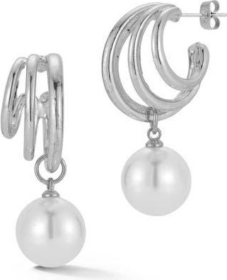 Glaze Jewelry Faux Pearl Drop Triple Cage Hoop Earrings in Silver at Nordstrom Rack