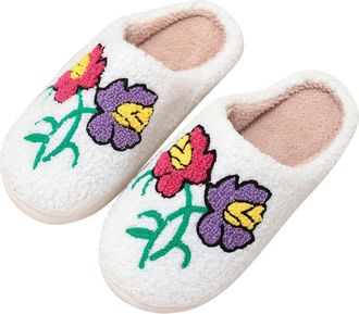 Generic Slippers Women Fuzzy Indoor Outdoor Comfortable Soft Sole Home Shoes With Floral Design For Ladies And Couples Quiet Anti Slip Cozy Slippers For Women