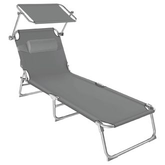 TecTake Tumbona ajustable en 4 posiciones con parasol y reposacabezas, gris