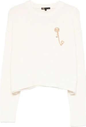 Maje appliqu&eacute; ribbed sweater - women - RWS Wool/Cashmere - 0 - Neutrals