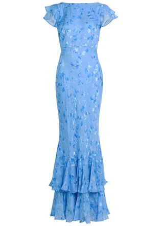 Rixo Rixo Ordinia Devor&eacute; Silk-blend Maxi Dress - Blue - 16 (UK 16 / XL)