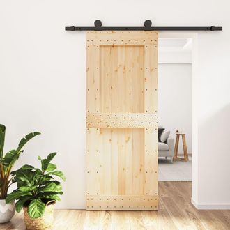 Berkfield Home Sliding Door with Hardware Set 85x210 cm Solid Wood Pine in Brown