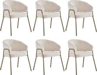 STILVORA Silla De Comedor Silla Tapizada Con Respaldo Perforado Y Patas Doradas, Tapizado De Forro Polar Blanco