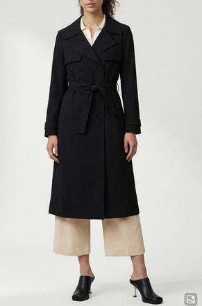 Noize Evelin Tie Waist Water Repellent Coat in Black at Nordstrom, Size X-Small