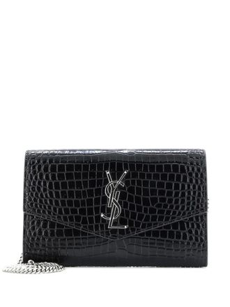 Saint Laurent Uptown Chain Wallet Crocodile Embossed Leather crossbody bag - Zwart