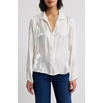 Cloth & Stone Clean Button-Up Shirt in White Shimmer at Nordstrom, Size X-Large