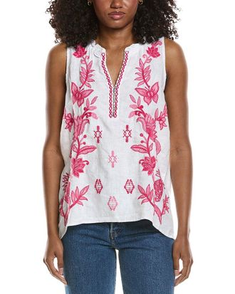 Johnny Was Linen Ruffle Neck Tank