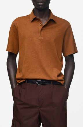 Mango Regular Fit Cotton Slub Polo in Brown at Nordstrom, Size Medium