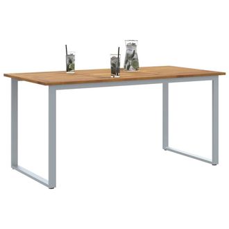 Berkfield Home Outdoor Dining Table Grey 160x80x75 cm Steel&Solid Wood Acacia | Size: 160 x 80 x 75 cm