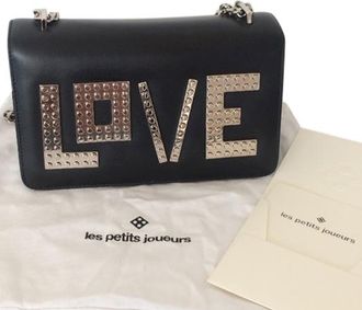 Les Petits Joueurs Les Petite Joueurs Black LOVE Plate Shoulder Bag Size S