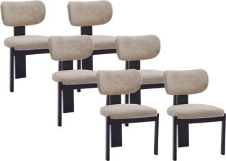 Vente-Unique Juego de 6 sillas en tejido boucl&eacute; y madera de hevea - Gris topo y negro - WILANA